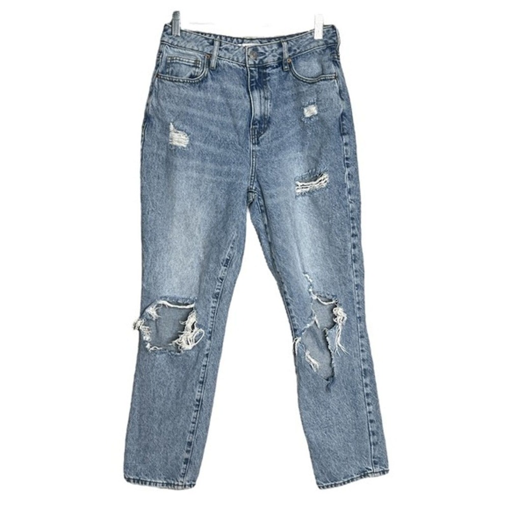 PacSun Jeans Womens 4 28" Blue Light Wash Mom Distressed Destroyed Busted Knees